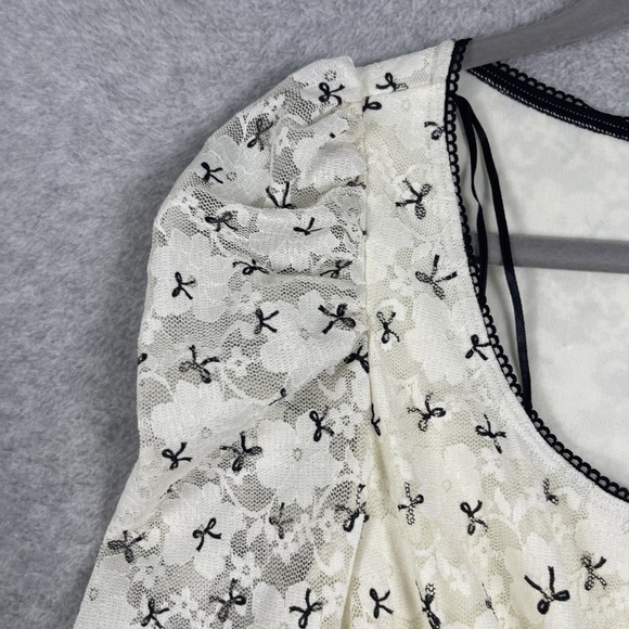 Poema Lace Fit Flare Dress Womens L Coquette Victorian Bows Dainty Fairy - Picture 4 of 11